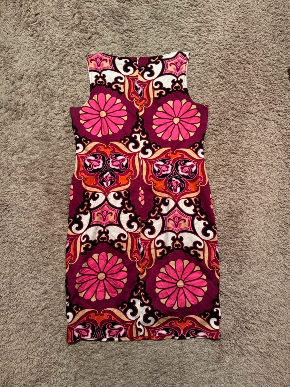 David Meister Sz 10 Pink Black Floral Retro Print Cotton Dress w/ lining - Picture 5 of 8